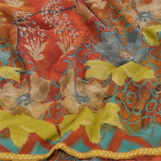 Sanskriti Vintage Sari Georgette Indisk Trykt Sari Blomsterdekoration Håndværk Bæredygtigt Stof