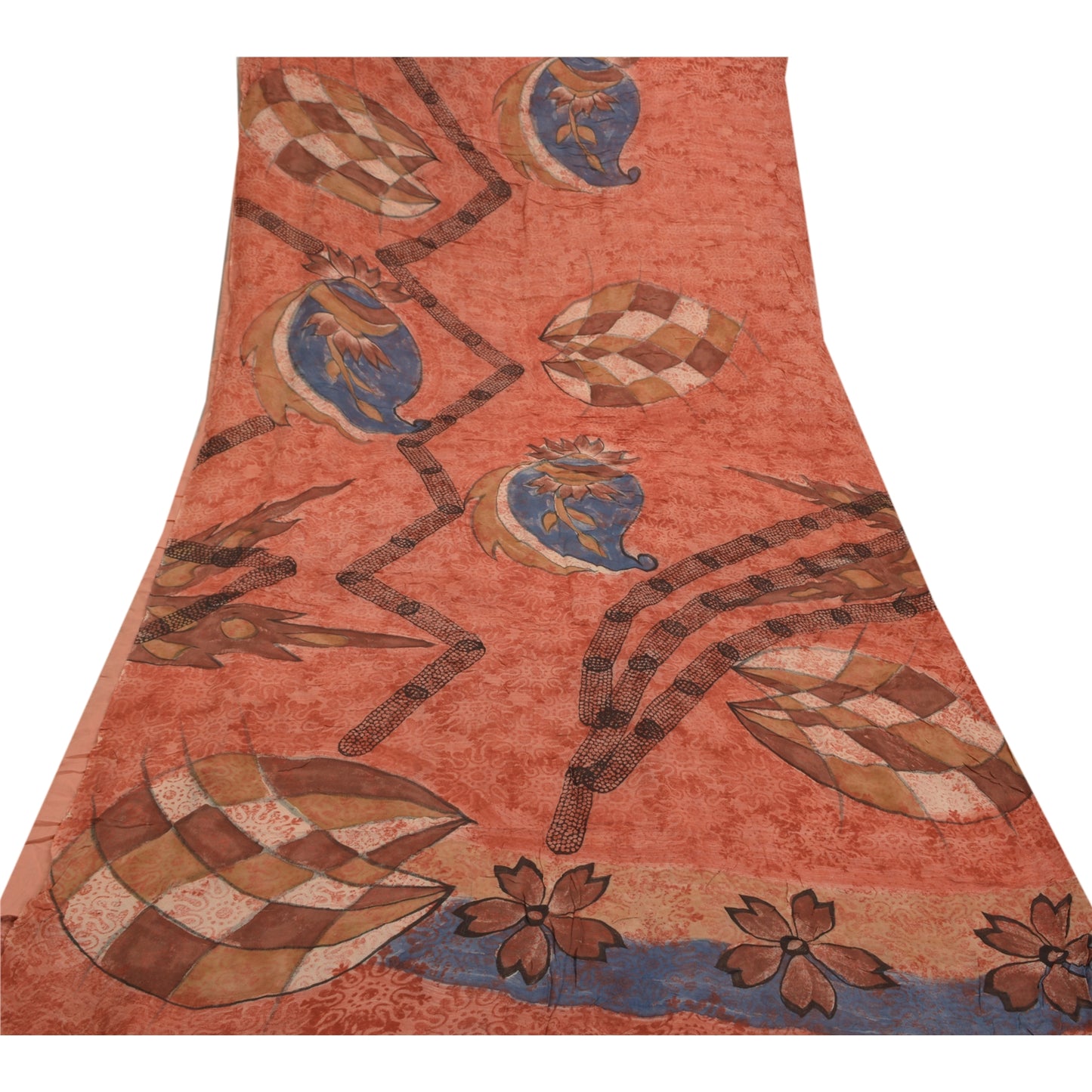 Sanskriti Vintage Peach Sari Blend Georgette Trykt Sari 5 Yard Håndværk Bæredygtigt Stoff