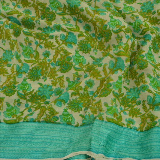 Sanskriti Vintage Green Sarees Blend Georgette Sustainable Fabric Craft Printed 5 Yard Sari
