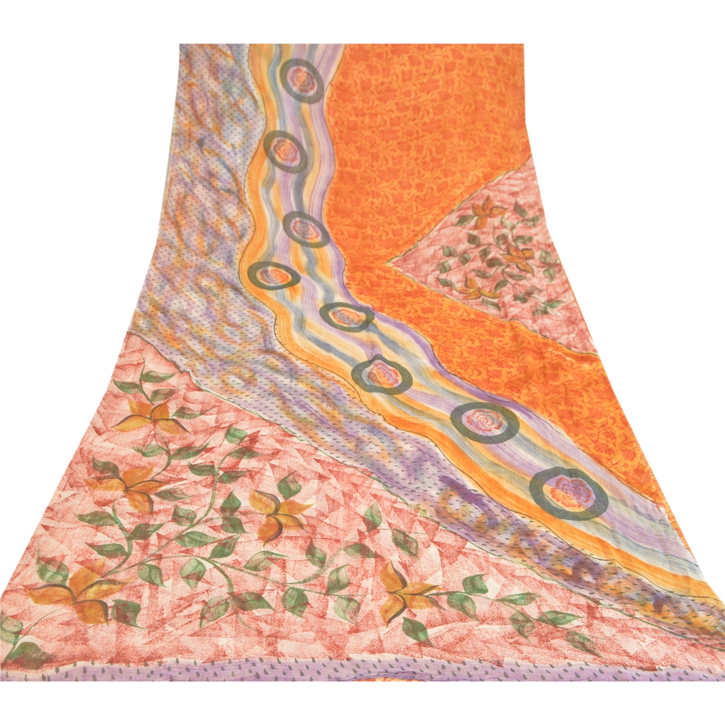 Sanskriti Vintage 100% Pure Georgette Silk Red Printed Saree 5 Yard Craft Fabric upholstery fabric