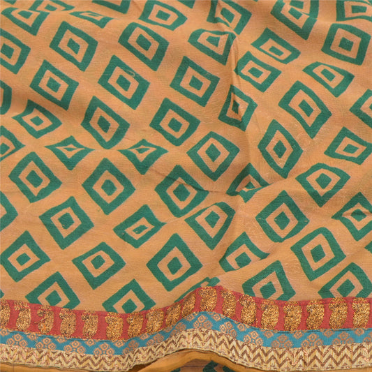 Sanskriti Vintage Brun Sari Blandet Georgette Trykt Vævet Sari Håndværk Bæredygtigt Stoff