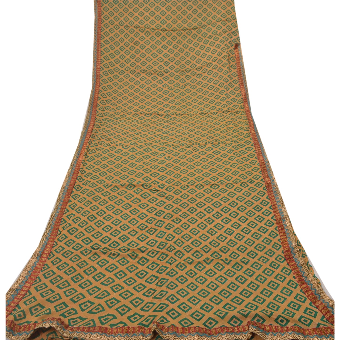 Sanskriti Vintage Brun Sari Blandet Georgette Trykt Vævet Sari Håndværk Bæredygtigt Stoff