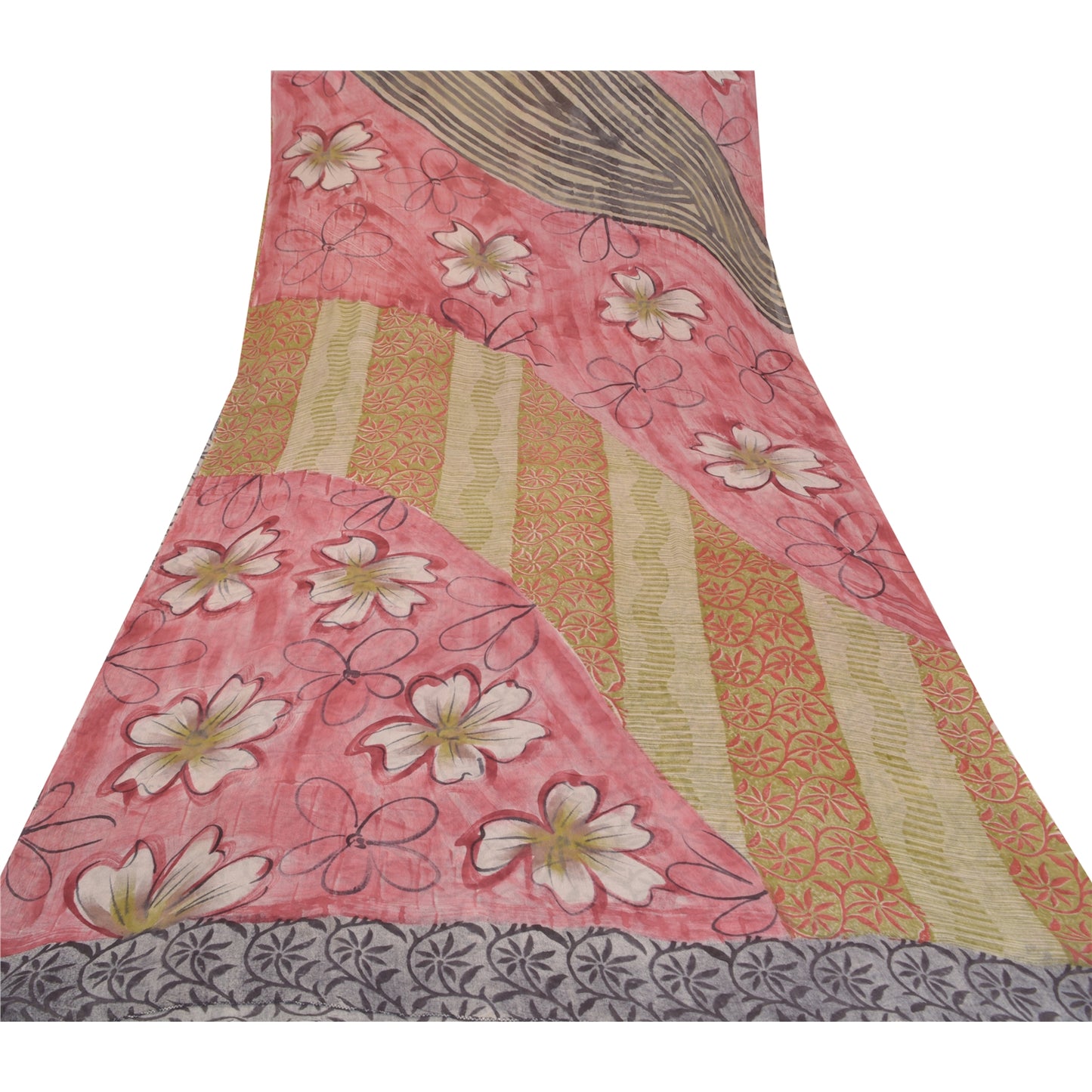 Sanskriti Vintage Indian Sarees Blend Georgette Printed Sustainable Fabric Craft 5 Yard Sari