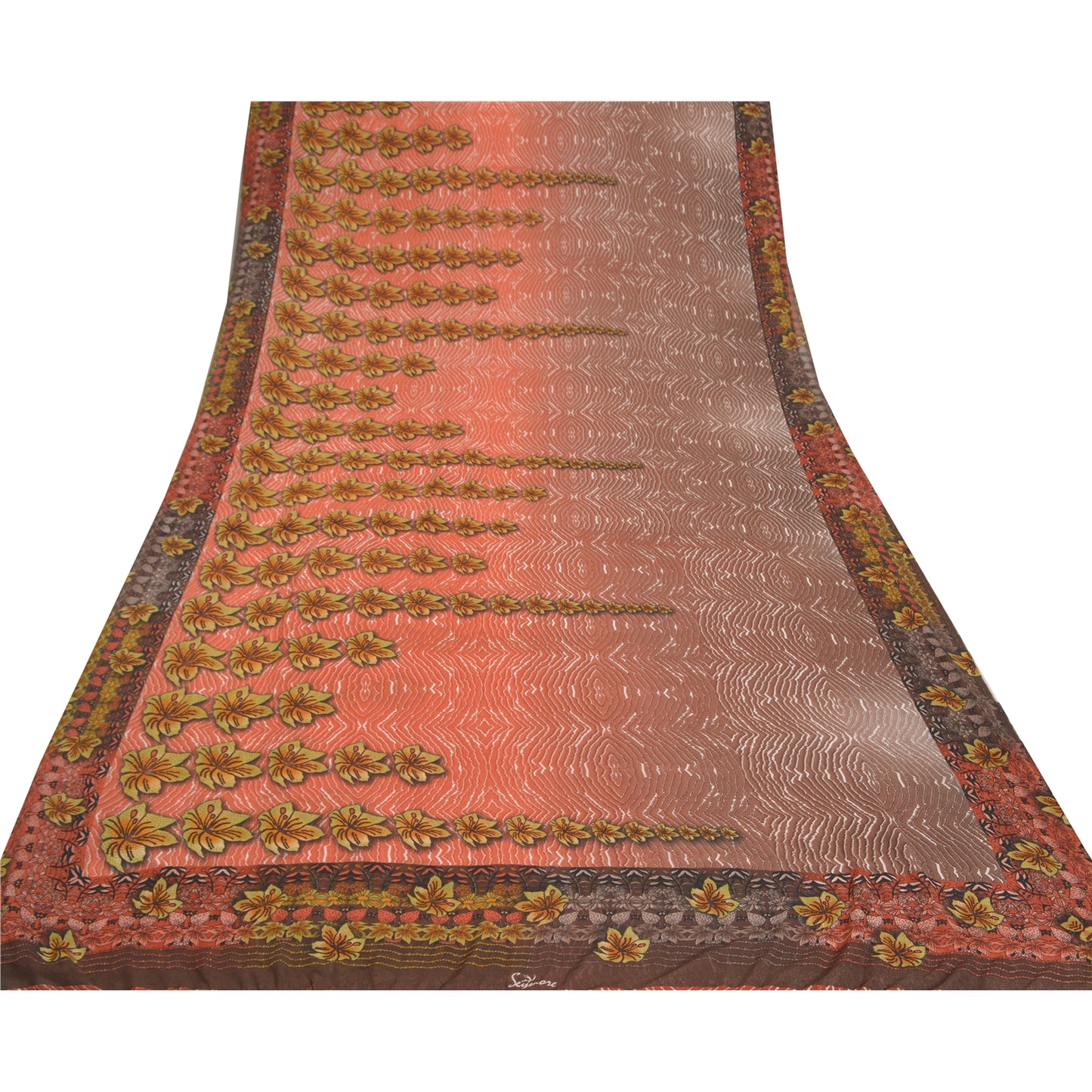 Sanskriti Vintage Pink Sarees Georgette Printed Sustainable Fabric Craft Sewing Sari