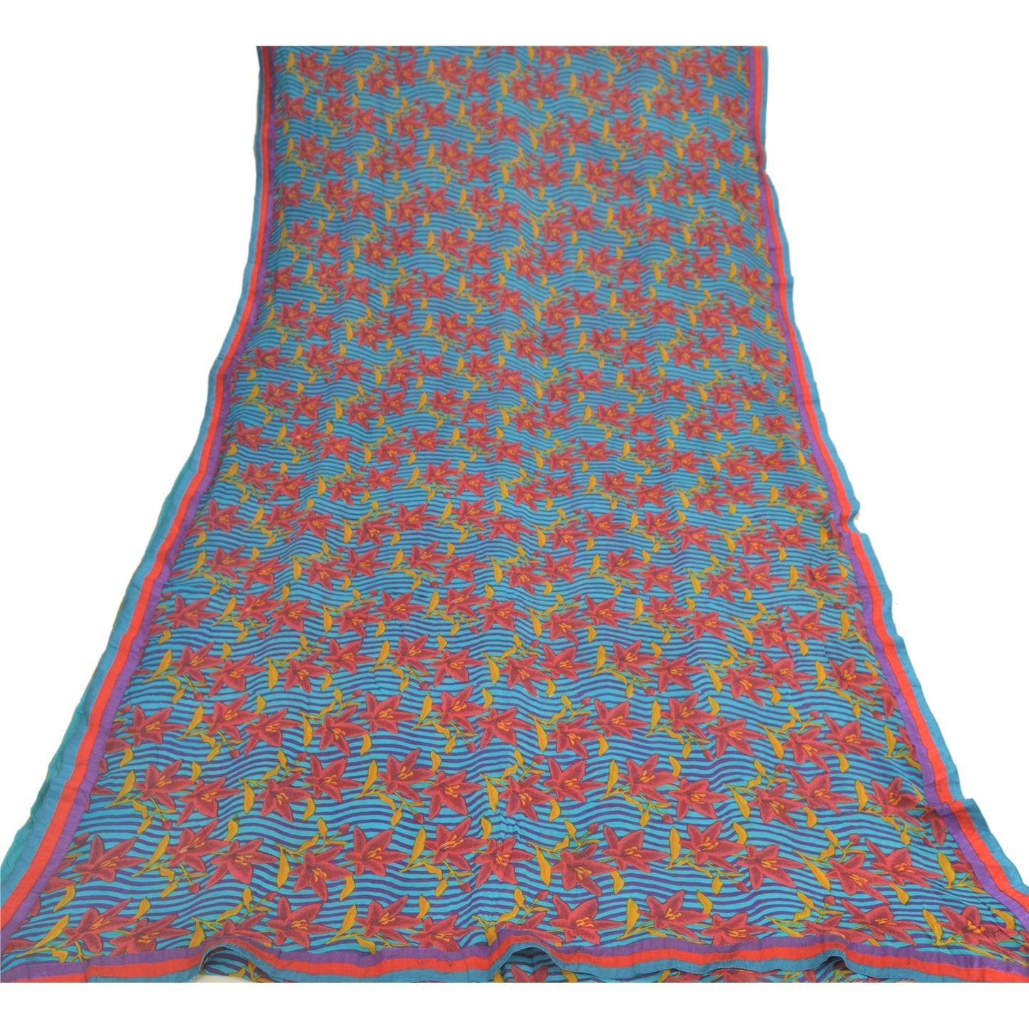 Sanskriti Vintage Blue Indian Sarees Blend Georgette Sustainable Fabric Craft Printed Sari