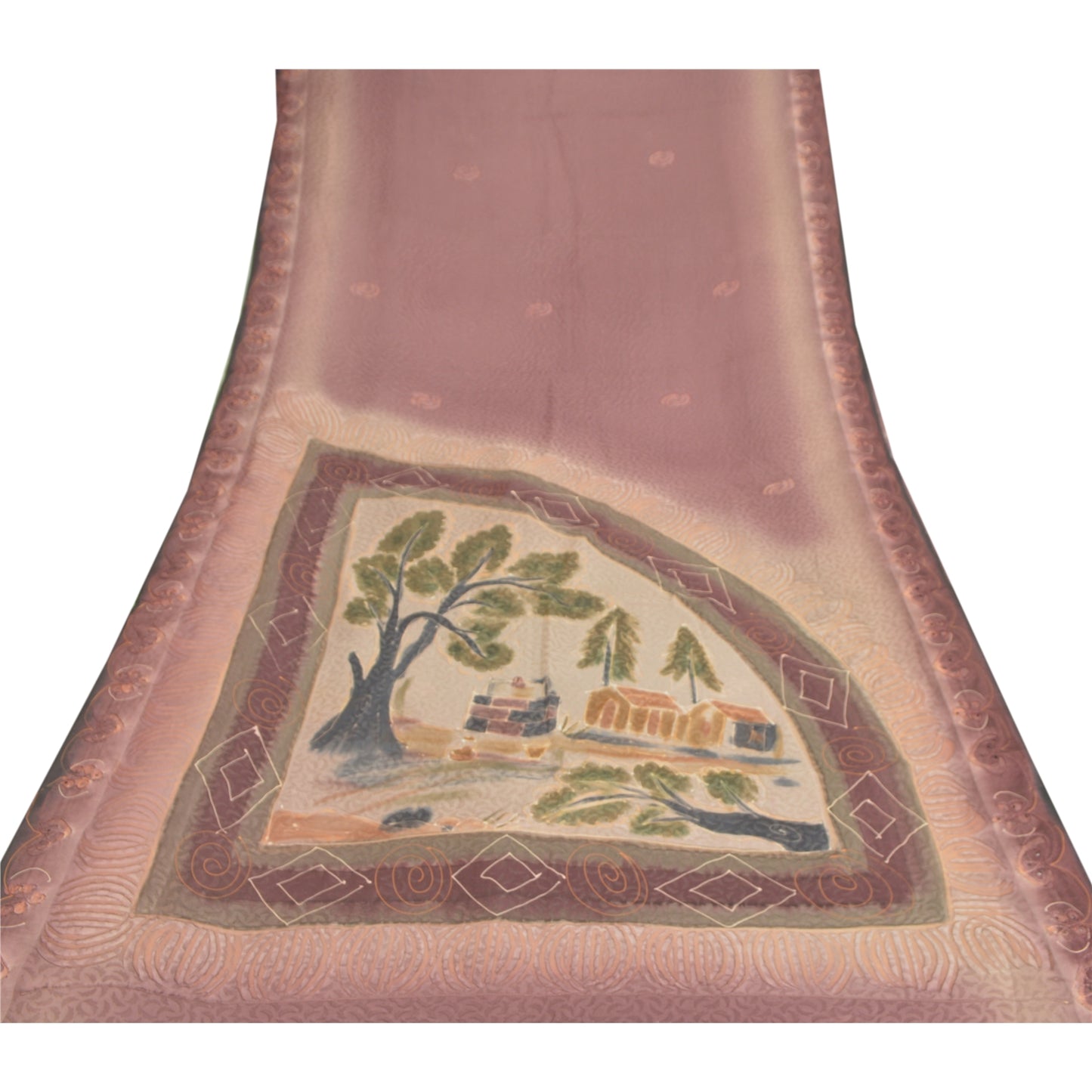 Sanskriti Vintage Lilla Sarier Georgette Bæredygtigt Stof Håndlavet Trykt 5 Yard Sari