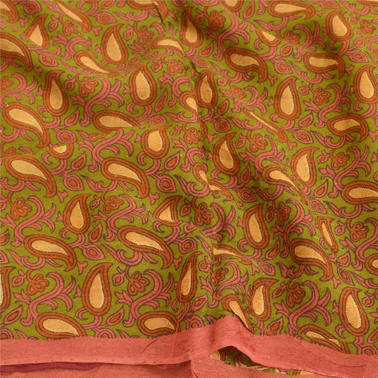 Sanskriti Vintage Green Sarees Georgette Silk Printed Woven Sustainable Fabric Craft Sari
