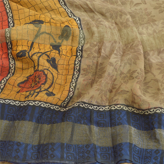 Sanskriti Vintage Brown Sarees Pure Georgette Silk Printed Sari Sewing Sustainable Fabric