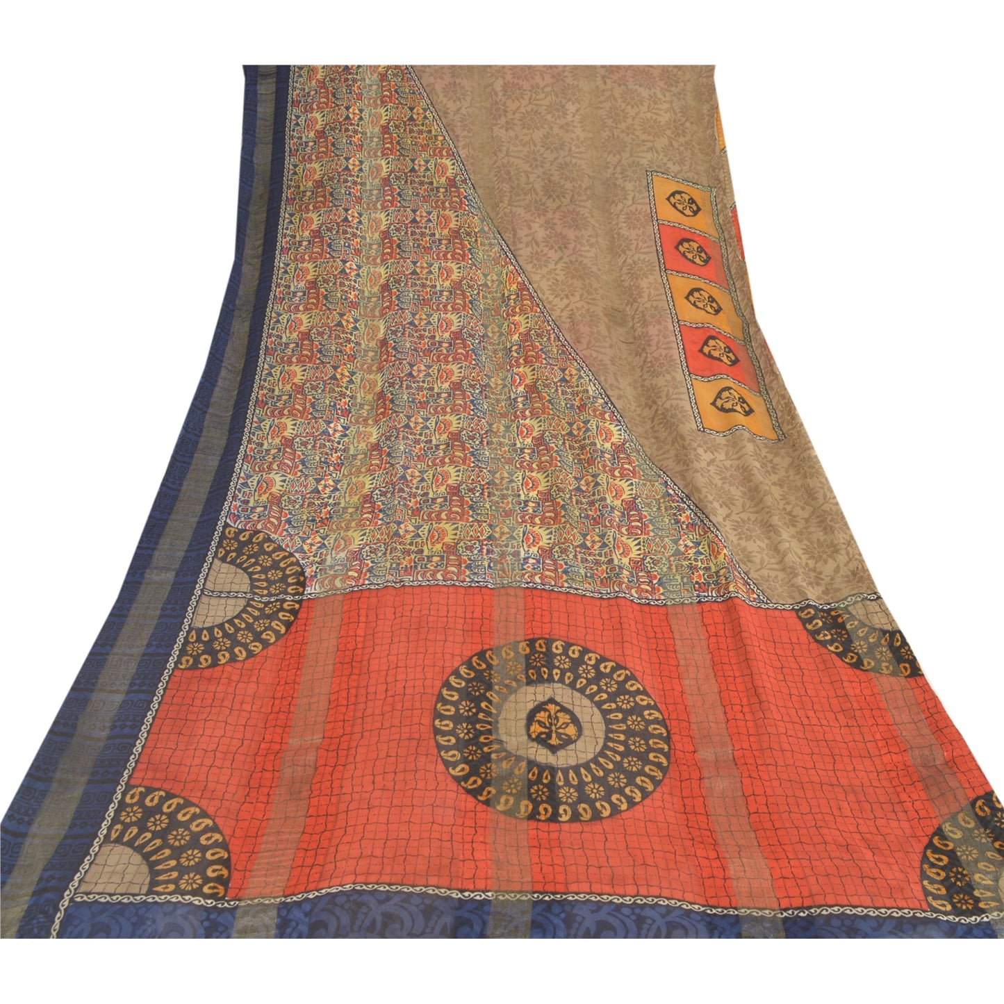 Sanskriti Vintage Brown Sarees Pure Georgette Silk Printed Sari Sewing Sustainable Fabric