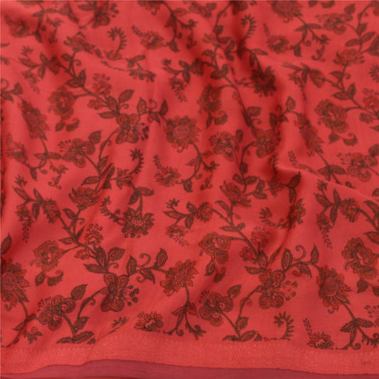 Sanskriti Vintage Pink Sarees Art Silk Printed Sustainable Fabric Craft Decor 5 Yard Sari