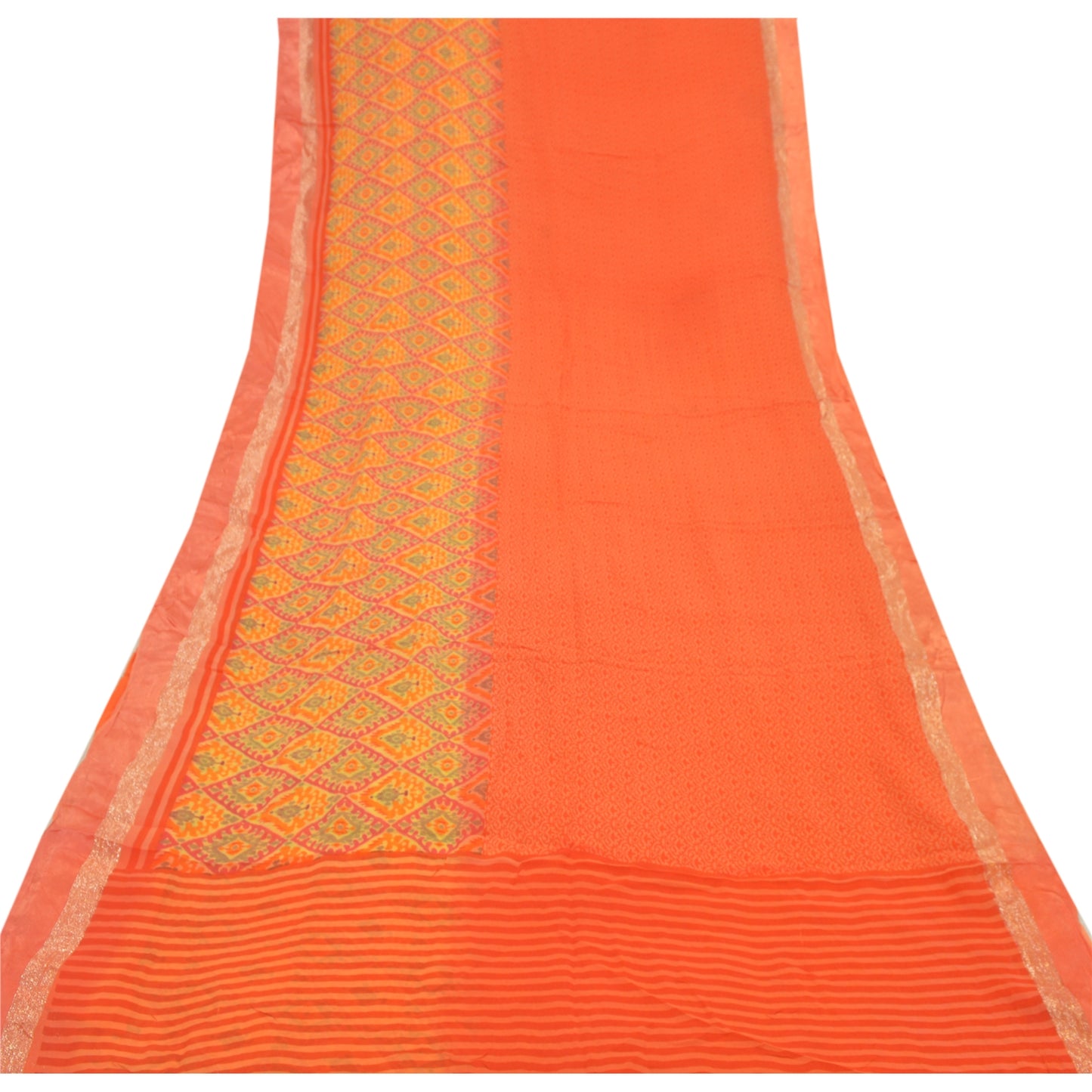 Sanskriti Vintage Orange Sarees Blend Georgette Printed Sustainable Fabric Craft Sari