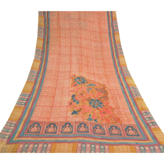 Sanskriti Vintage Red Sarees Pure Georgette Silk Printed Sustainable Fabric Craft Sari
