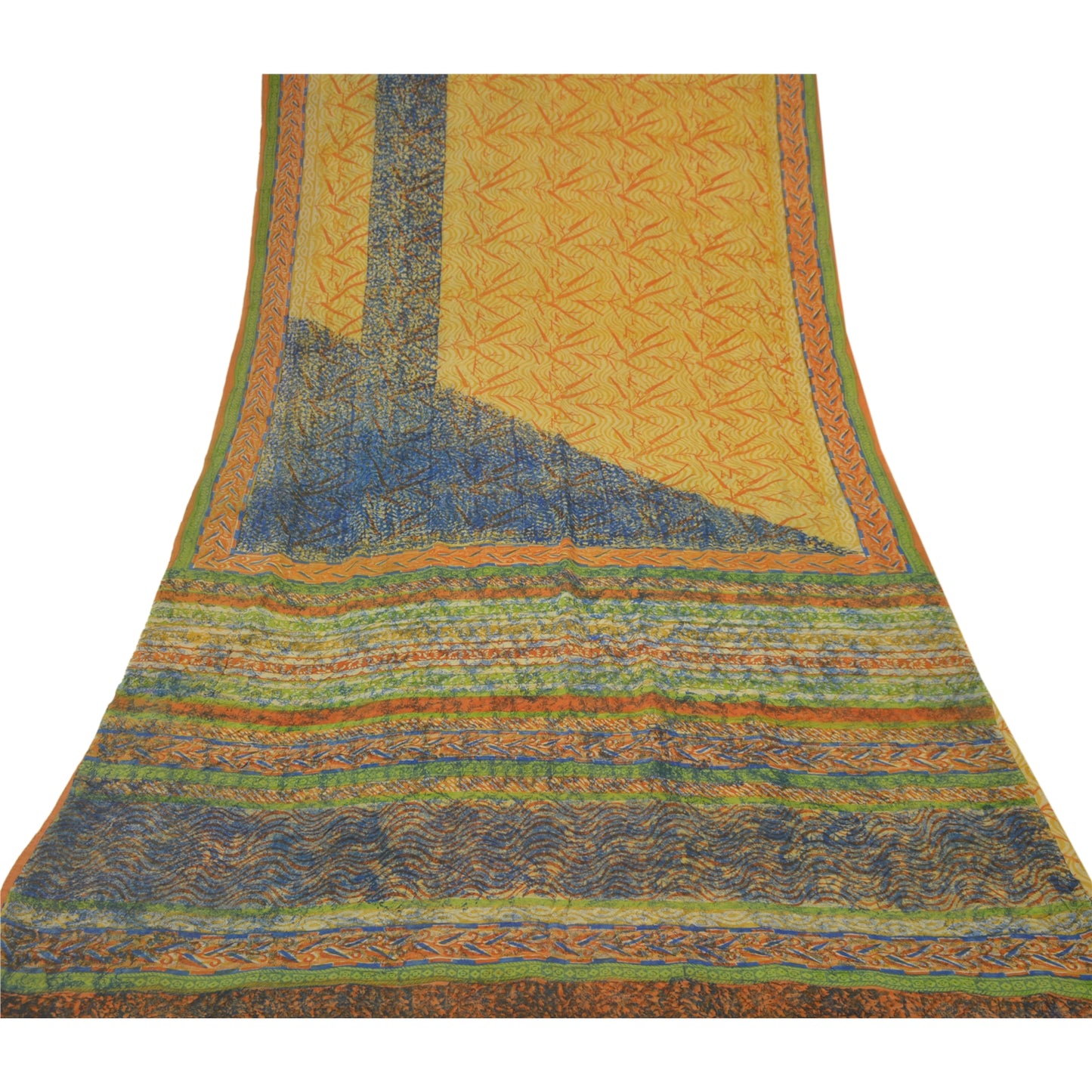 Sanskriti Vintage Yellow Sarees Pure Georgette Silk Printed Sustainable Fabric Craft Sari