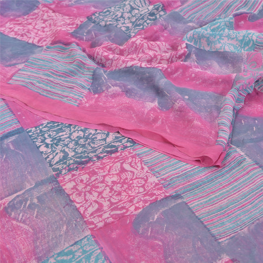 Sanskriti Vintage Pink Sarees Pure Georgette Silk Printed Sustainable Fabric Craft Sari