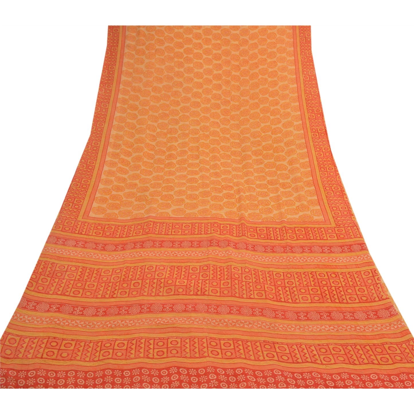Sanskriti Vintage Yellow Sarees Pure Georgette Silk Printed Sari Craft Sustainable Fabric