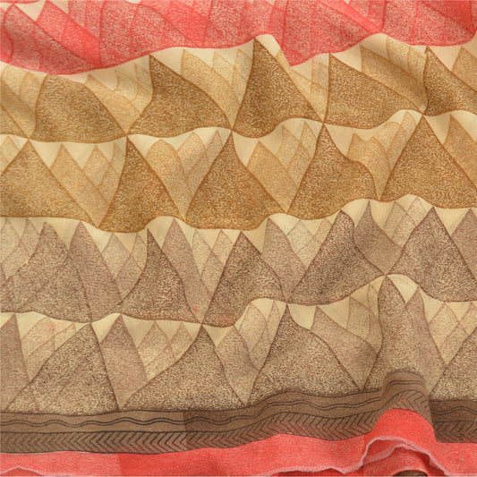 Sanskriti Vintage Red Saree Georgette Triangle Printed Sari 5 Yard Craft Sustainable Fabric