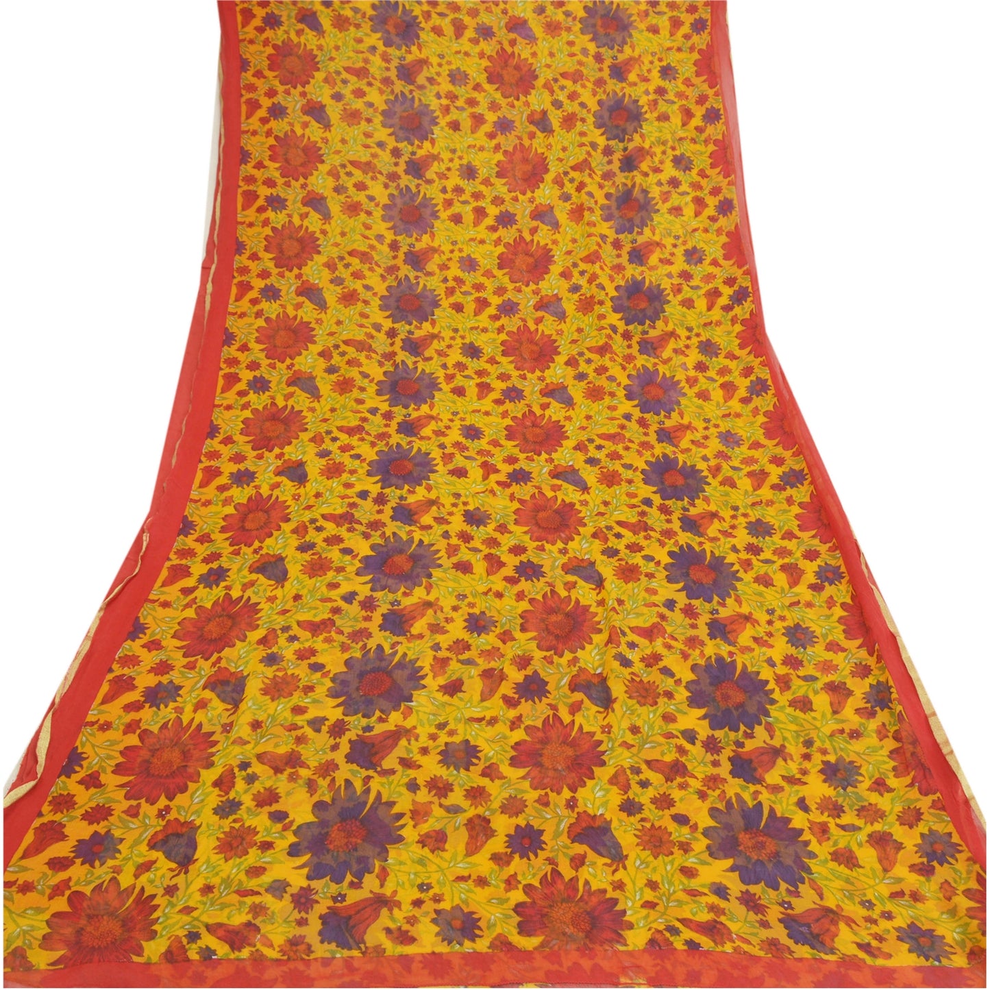 Sanskriti Vintage Yellow Sarees Blend Georgette Printed Sari Craft Sustainable Fabric