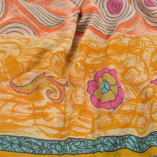Sanskriti Vintage Indian Sarees Pure Georgette Silk Printed Sari Craft Sustainable Fabric