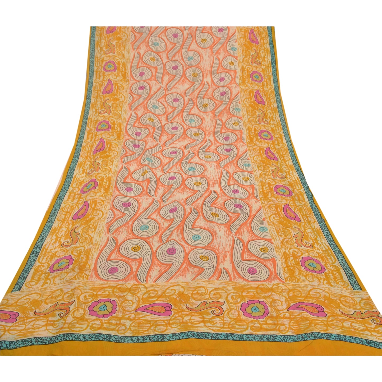 Sanskriti Vintage Indian Sarees Pure Georgette Silk Printed Sari Craft Sustainable Fabric