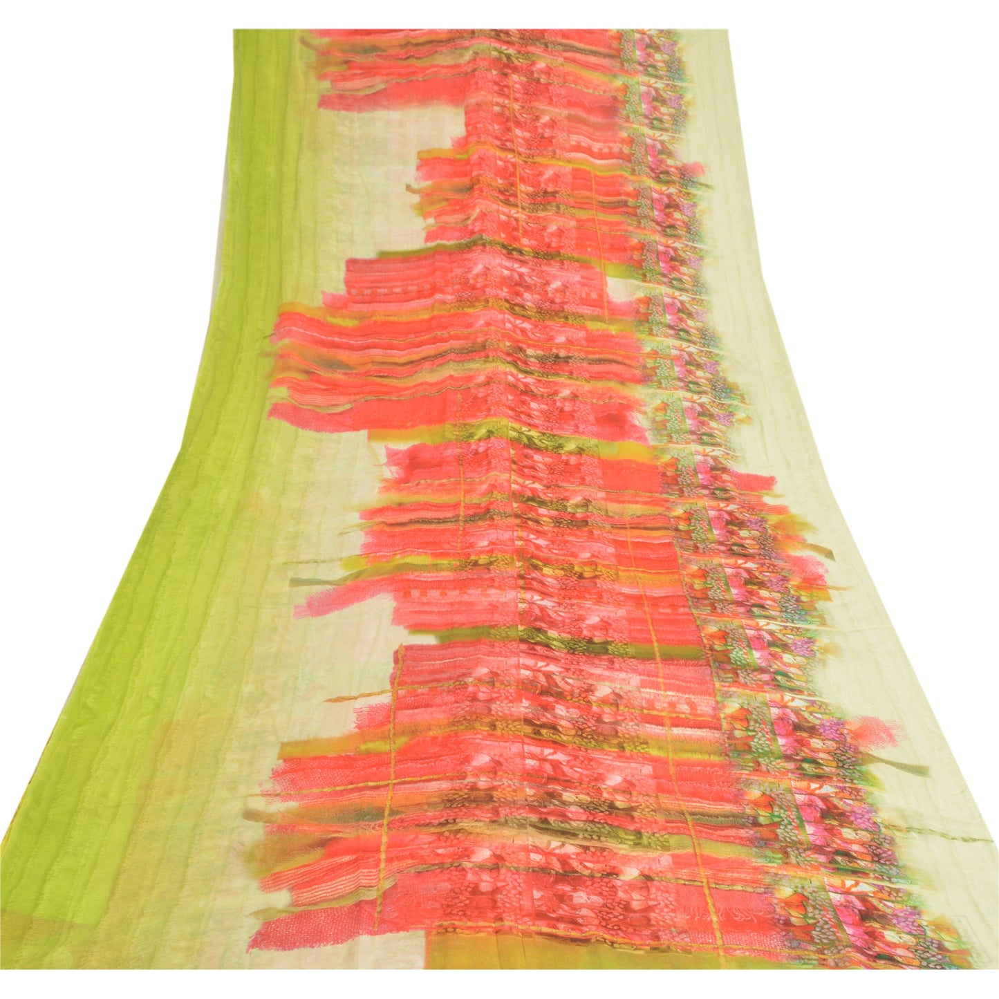 Sanskriti Vintage Green Saree Blend Georgette Digital Printed Sari Craft Sustainable Fabric