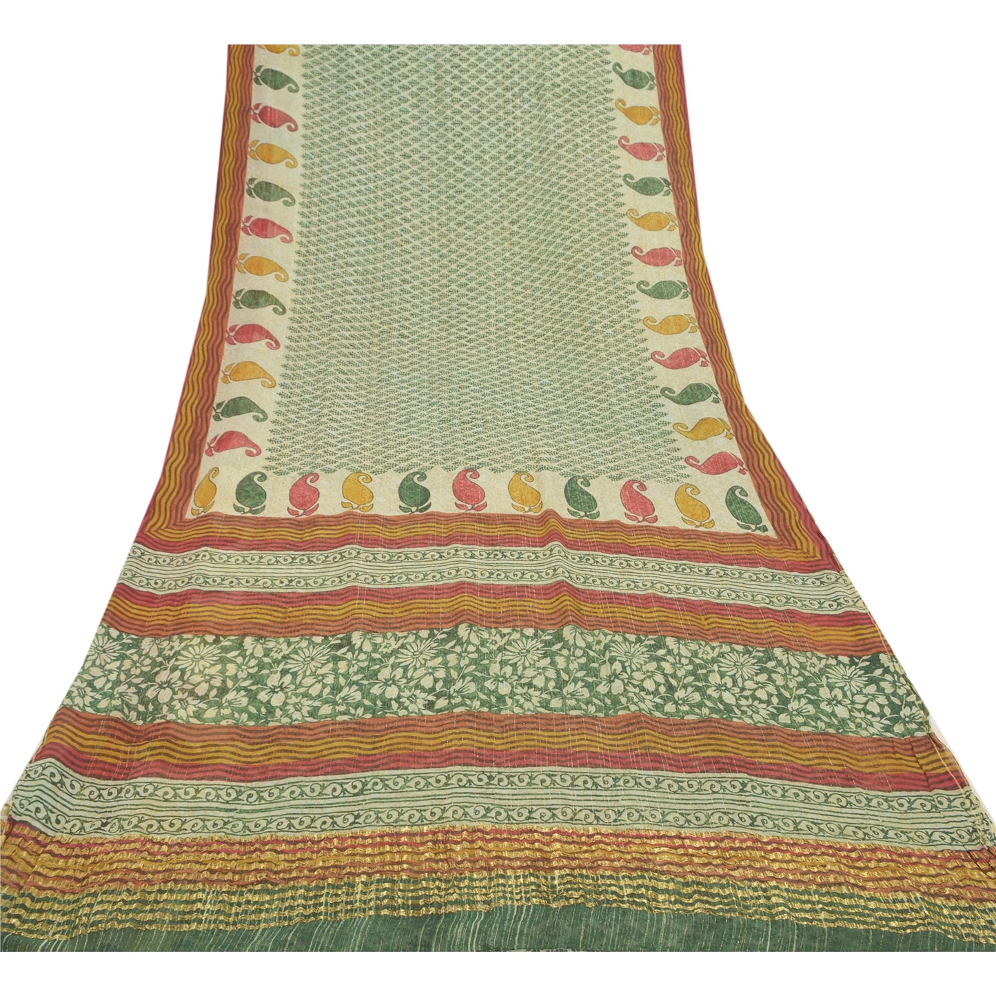 Sanskriti Vintage Sarees Pure Georgette Silk Printed Zari Work Sari Craft Sustainable Fabric