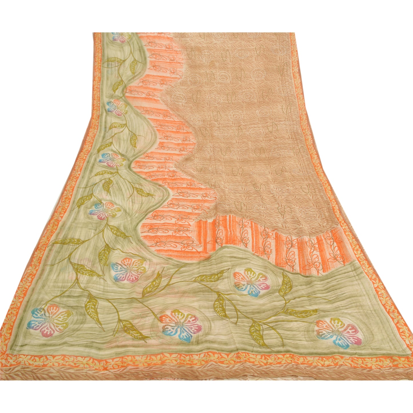 Sanskriti Vintage Brown Sarees Blend Georgette Printed Sparkle Sari Craft Sustainable Fabric