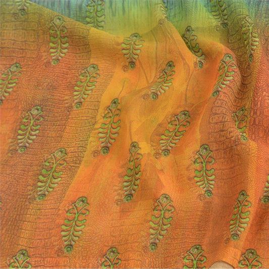 Sanskriti Vintage Indian Sarees Georgette Floral Printed Sari 5yd Craft Sustainable Fabric