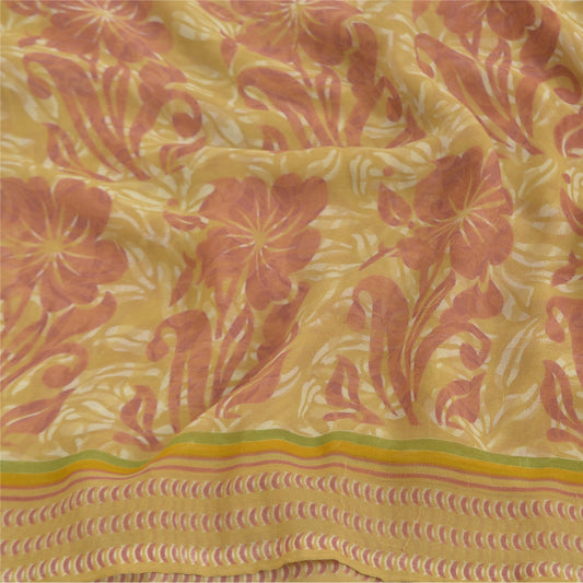 Sanskriti Vintage Green Sarees Georgette Printed Sari 5YD Decor Craft Sustainable Fabric