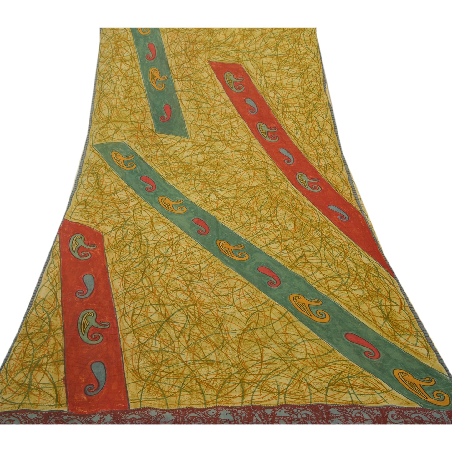 Sanskriti Vintage Green Sarees Pure Georgette Silk Printed Sari 5YD Craft Sustainable Fabric