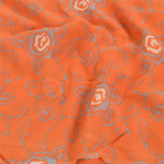 Sanskriti Vintage Orange Sarees Pure Georgette Silk Print Blouse Pc Sari Sustainable Fabric