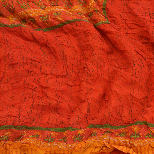 Sanskriti Vintage Red Sarees Pure Georgette Silk Printed Sari 5YD Craft Sustainable Fabric