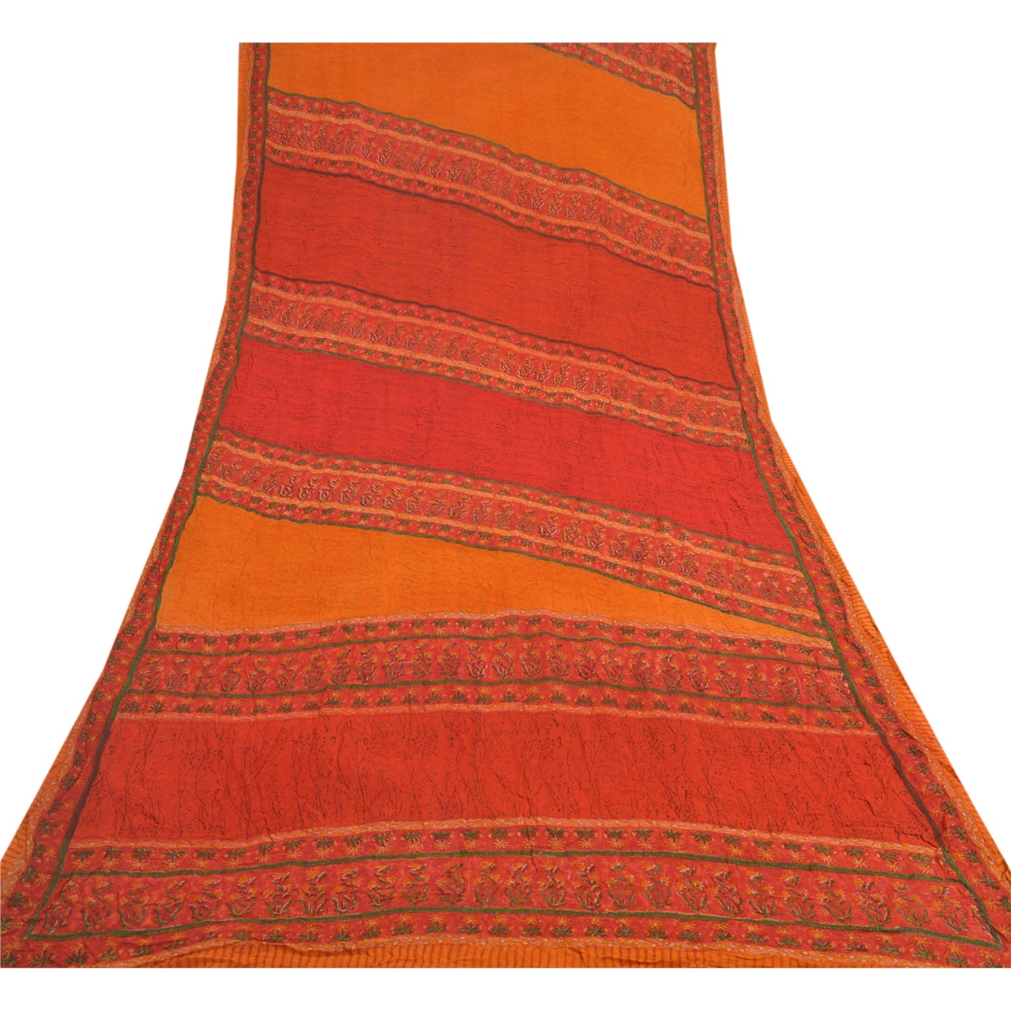 Sanskriti Vintage Red Sarees Pure Georgette Silk Printed Sari 5YD Craft Sustainable Fabric