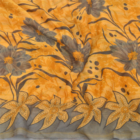 Sanskriti Vintage Brown Sarees Georgette Floral Printed Sari Floral Craft Sustainable Fabric