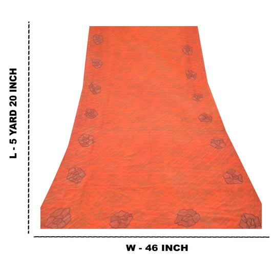 Sanskriti Vintage Orange Sarees Pure Georgette Silk Print Embroidery Sari Sustainable Fabric