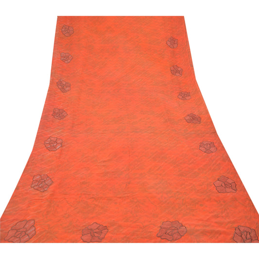 Sanskriti Vintage Orange Sarees Pure Georgette Silk Print Embroidery Sari Sustainable Fabric