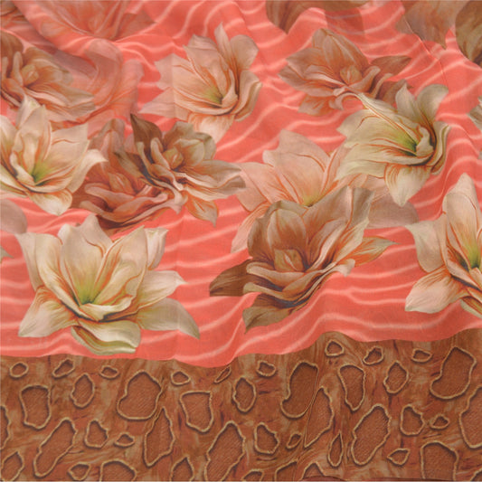 Sanskriti Vintage Røde Sarier Blend Georgette Digital Print Sari 5YD Håndværk Bæredygtigt Stoff