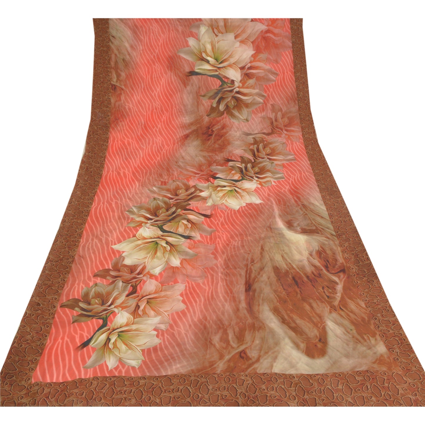 Sanskriti Vintage Red Sarees Blend Georgette Digital Print Sari 5YD Craft Sustainable Fabric