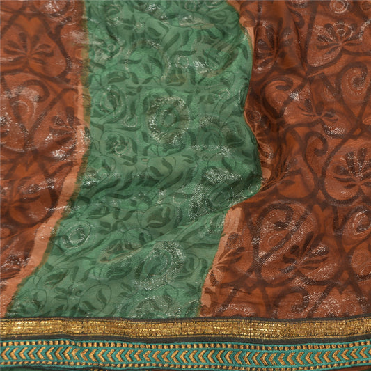 Sanskriti Vintage Green Sarees Pure Georgette Silk Print Brasso Sari 5YD Sustainable Fabric