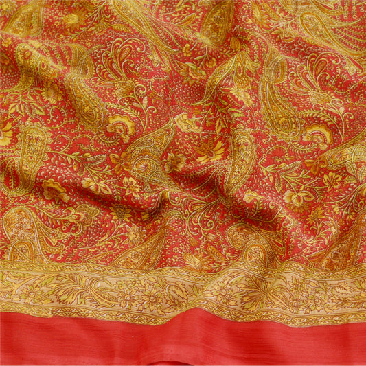 Sanskriti Vintage Sarees Red Indian Georgette Printed Sari Soft 5yd Craft Sustainable Fabric