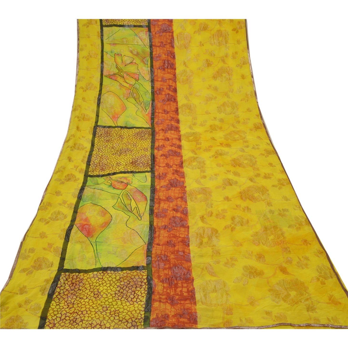 Sanskriti Vintage Green Pure Georgette Silk Printed Woven Sari Soft Craft Sustainable Fabric