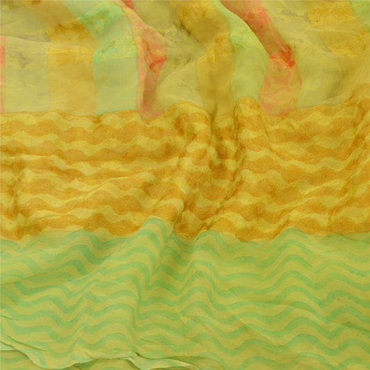 Sanskriti Vintage Sarees Green Pure Georgette Silk Printed Sari 5yd Craft Sustainable Fabric