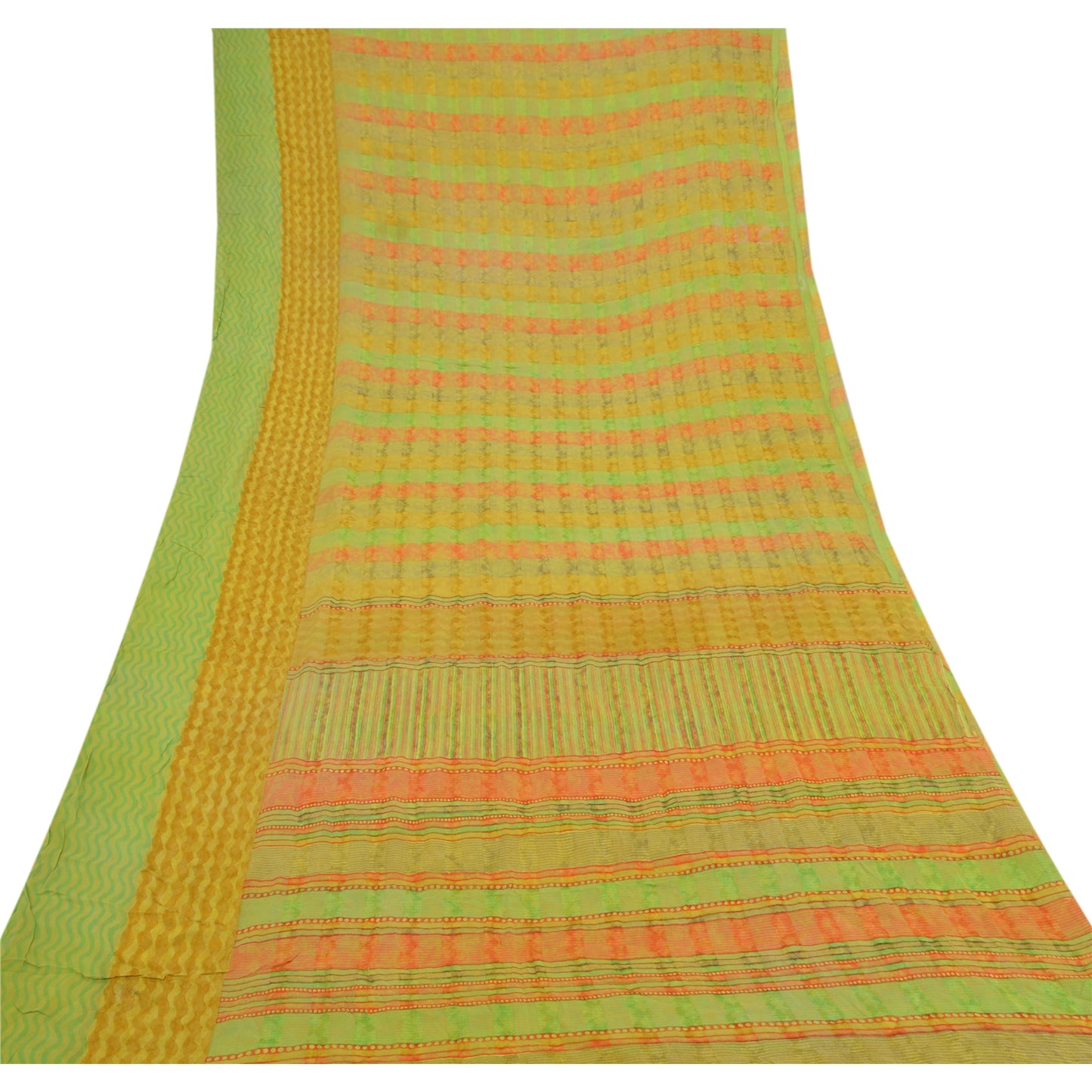 Sanskriti Vintage Sarees Green Pure Georgette Silk Printed Sari 5yd Craft Sustainable Fabric