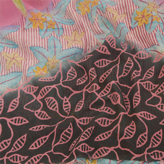 Sanskriti Vintage Sarees Black Pure Georgette Silk Printed Sari 5YD Craft Sustainable Fabric