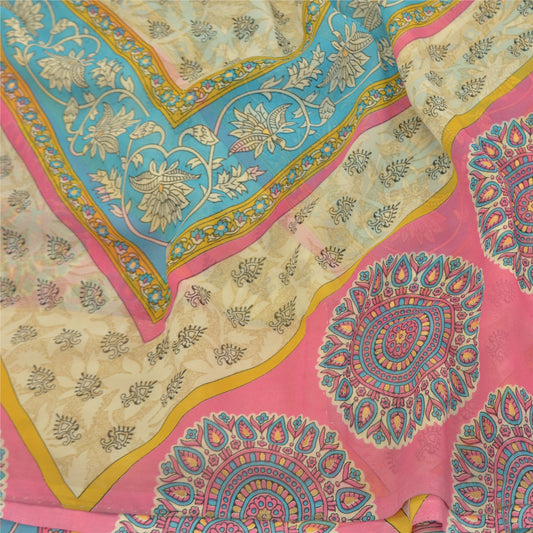 Sanskriti Vintage Sarees Green Georgette Printed Sari Soft Floral Craft Sustainable Fabric