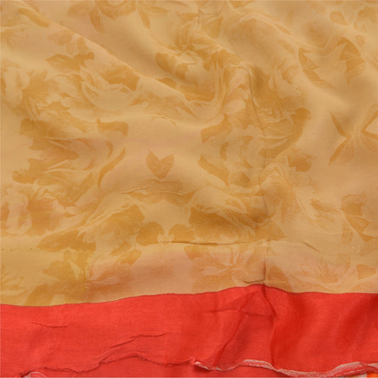 Sanskriti Vintage Sarees Brown Blend Georgette Sari Printed Soft Craft Sustainable Fabric