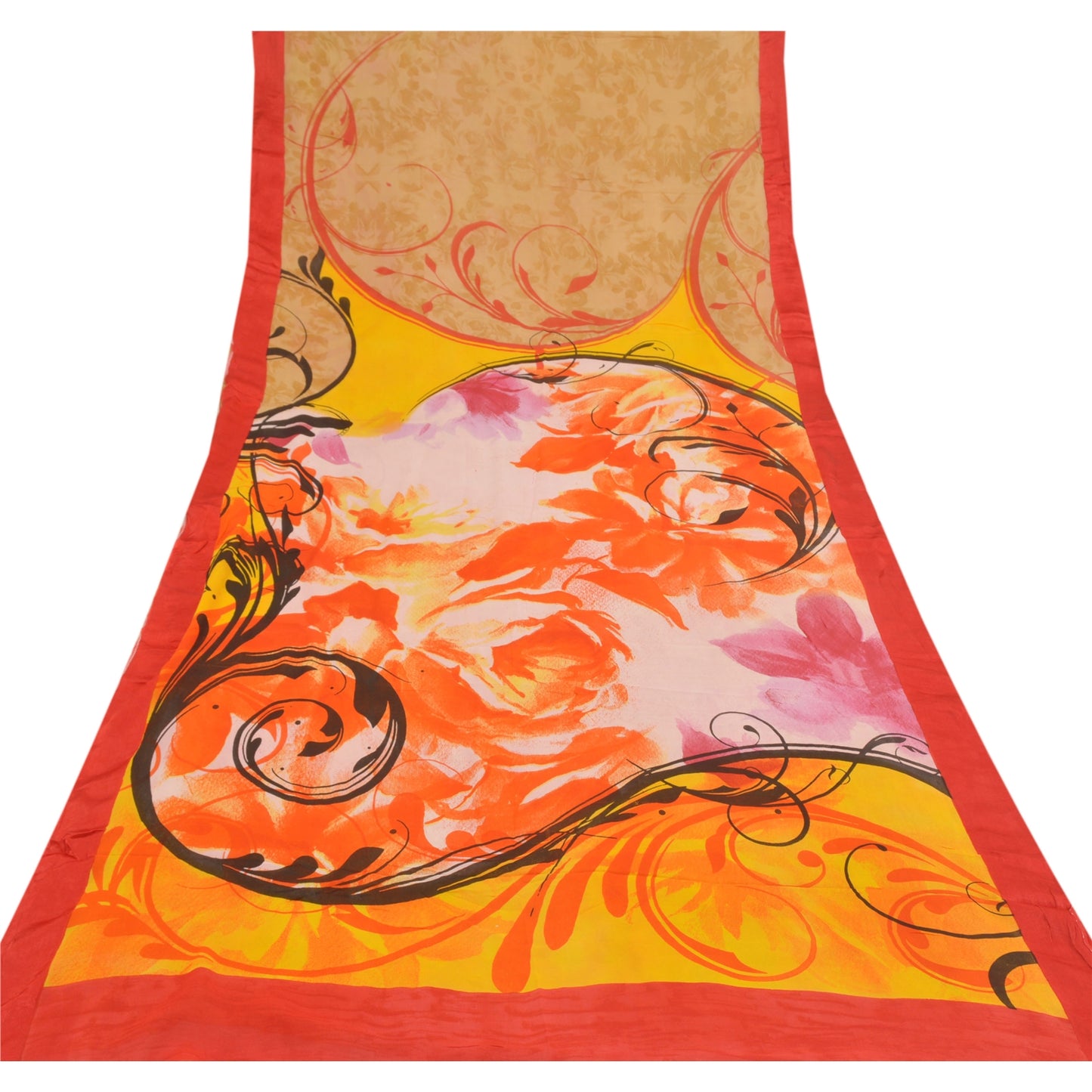 Sanskriti Vintage Sarees Brown Blend Georgette Sari Printed Soft Craft Sustainable Fabric