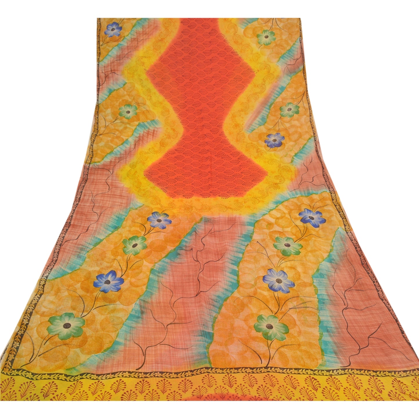 Sanskriti Vintage Sarees Pure Georgette Silk Sari Printed Soft 5YD Craft Sustainable Fabric