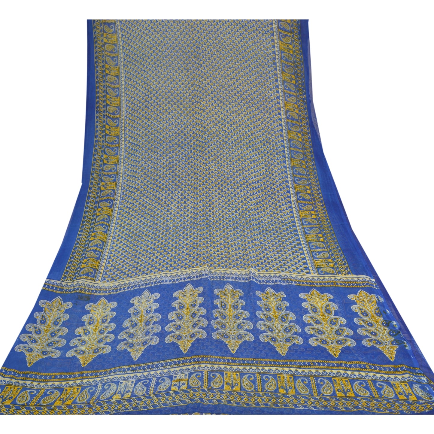 Sanskriti Vintage Sarees Blue Blend Georgette Printed Sari Soft 5YD Craft Sustainable Fabric