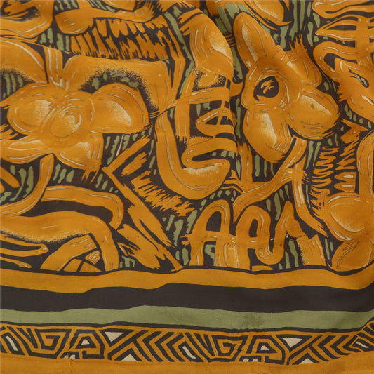 Sanskriti Vintage Sarees Pure Greorgette Silk Printed Sari 5YD Soft Craft Sustainable Fabric