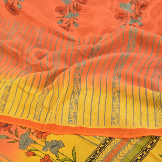 Sanskriti Vintage Sarees 100% Pure Crepe Sillk Printed Sari 5yd Craft Sustainable Fabric